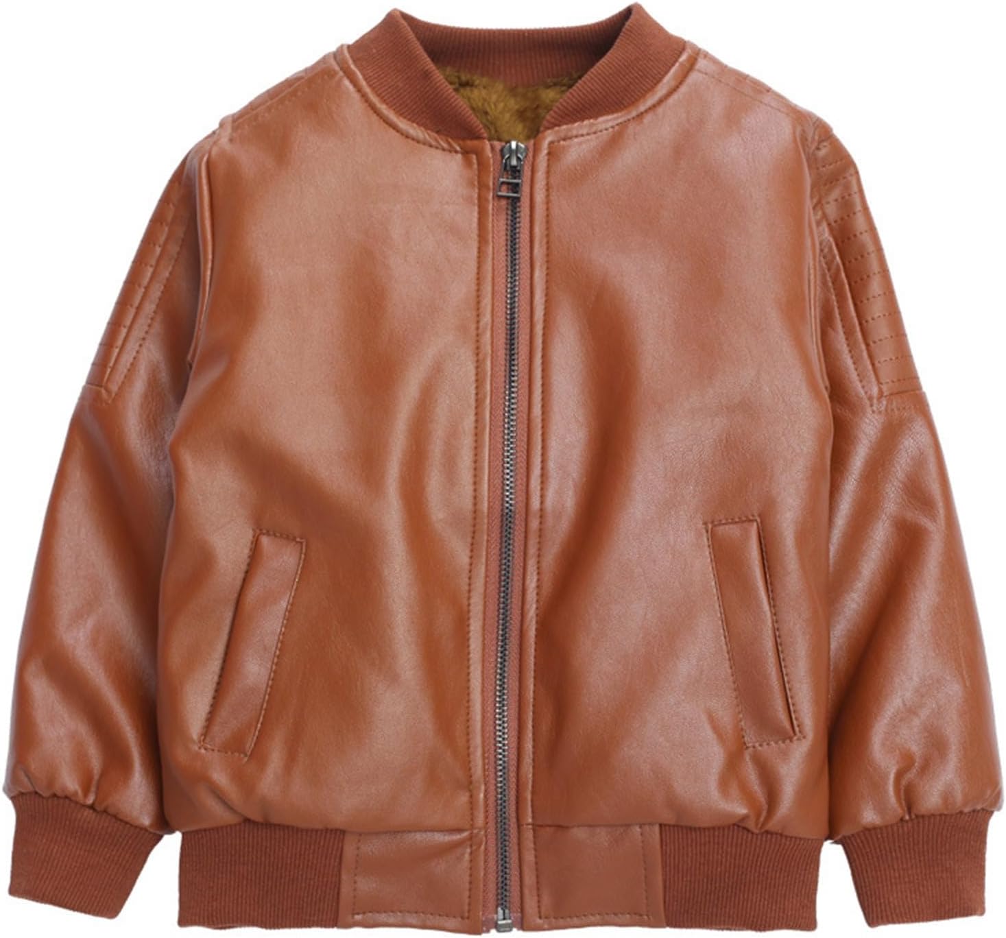 Boys Leather Jacket Kids Fall Winter Faux Leather Motorcycle Coats Zip Up Stand Collar Warm Plush Lined Jackets
