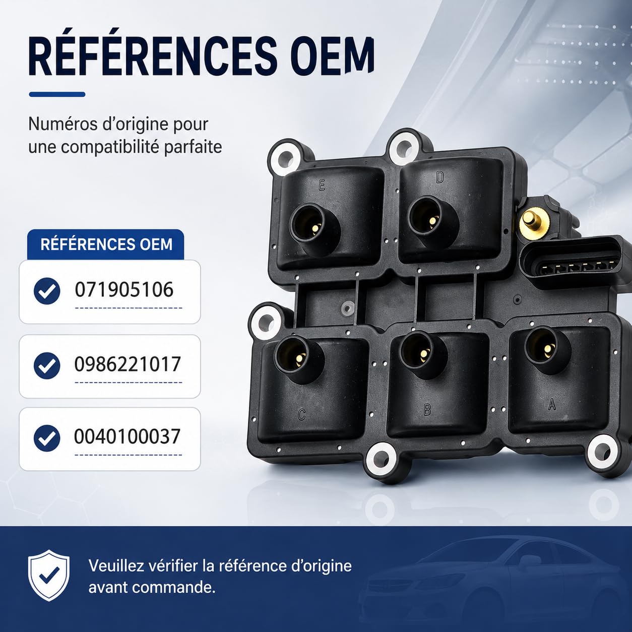 Bobine d’allumage 071905106 Compatible avec Volkswagen Golf IV Bora Passat B5 2.3 V5 VR5, SEAT Toledo II, 0986221017 0040100037