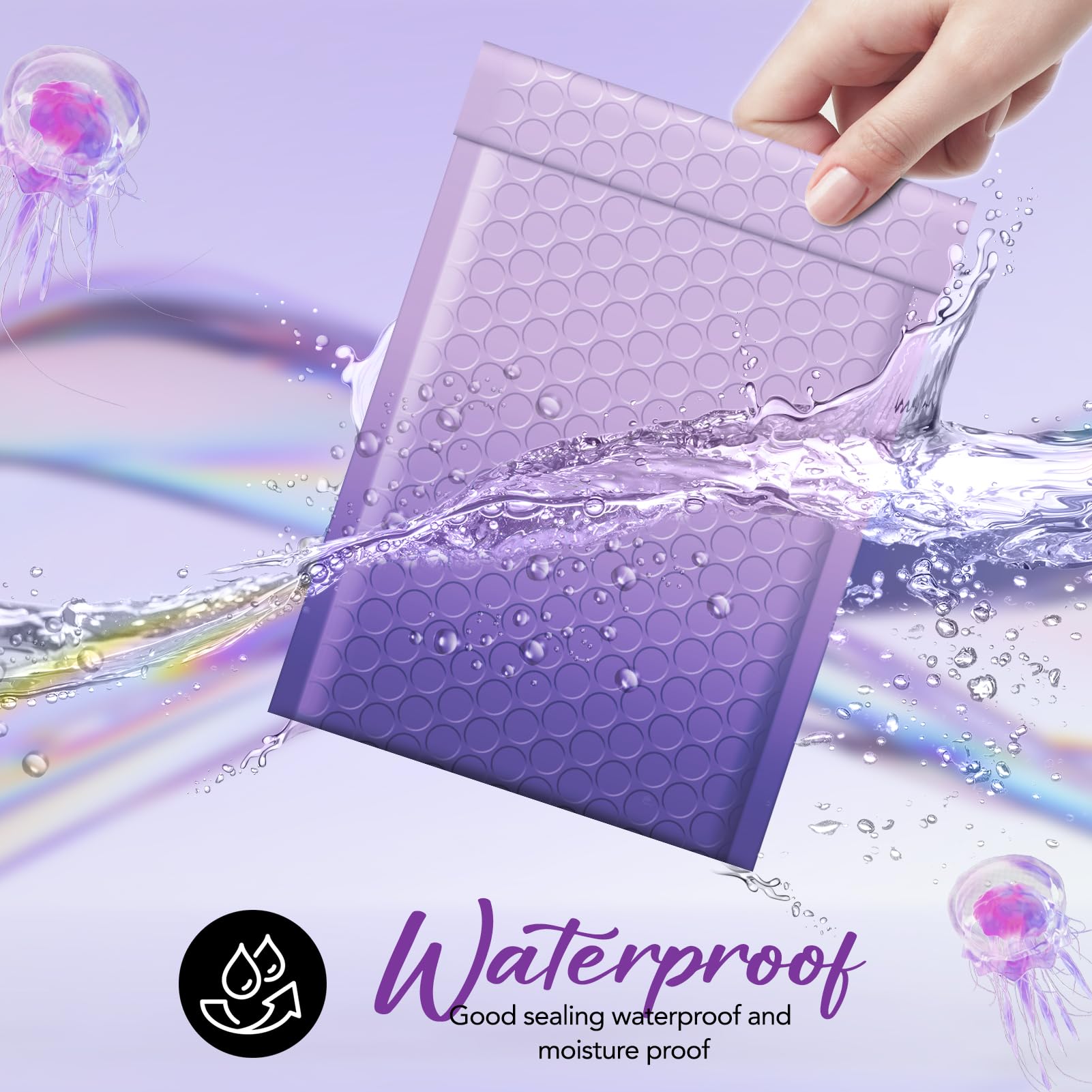 Fuxury Paquete de 100 sobres opacos de burbujas de 4 x 8 pulgadas, sobres acolchados de burbujas de color morado degradado, patrón de fuerte adherencia para envío de joyas, maquillaje #000