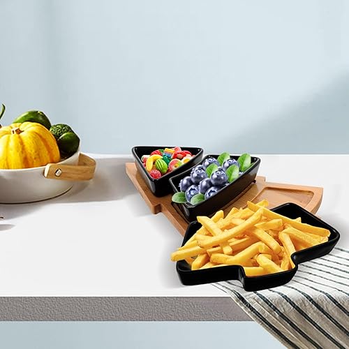 Miniatura 9 de Angoily Bandeja de cerámica con forma de árbol de Navidad para entretenimiento, plato de servir alimentos con base para aperitivos, aperitivos,