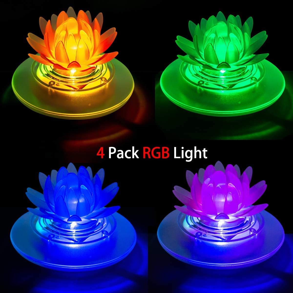 pearlstar Solar Floating Pool Lights Outdoor Pond Decoration Lighting Waterproof Color Changing LED Garden Lotus Lamp for Swimming Pool, Lily Pond, Yard (Lotus-4pack)