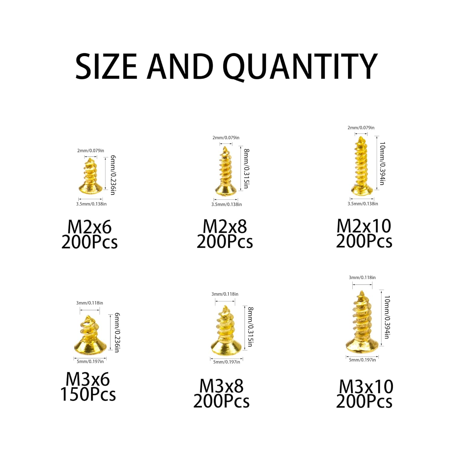 1150Pcs M2 M3 Gold Plate Carbon Steel Small Screws Phillips Flat Head Cross Self Tapping Tiny Screw Cabinet Electronic Accessories Screw DIY Micro Woodworking Mini Screw Assortment Kit