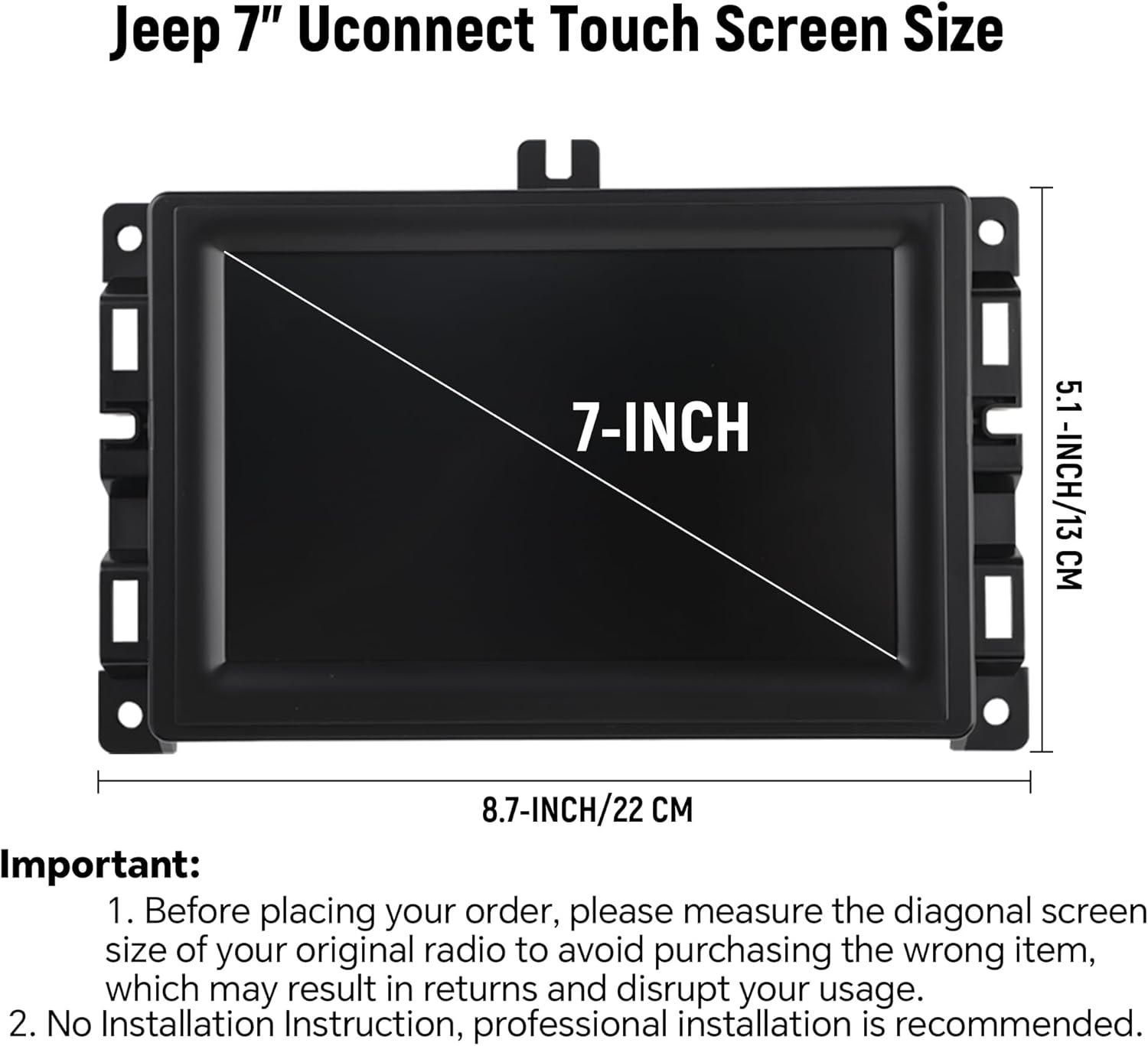 7" Uconnect Touch Screen Display with Bracket for 2017-2020 Jeep Compass Jeep Renegade Touchscreen Digitizer Navigation LCD Monitor Replace TDO-WXGA0700K00033-V2 TDO-WXGA0700K00057-V1