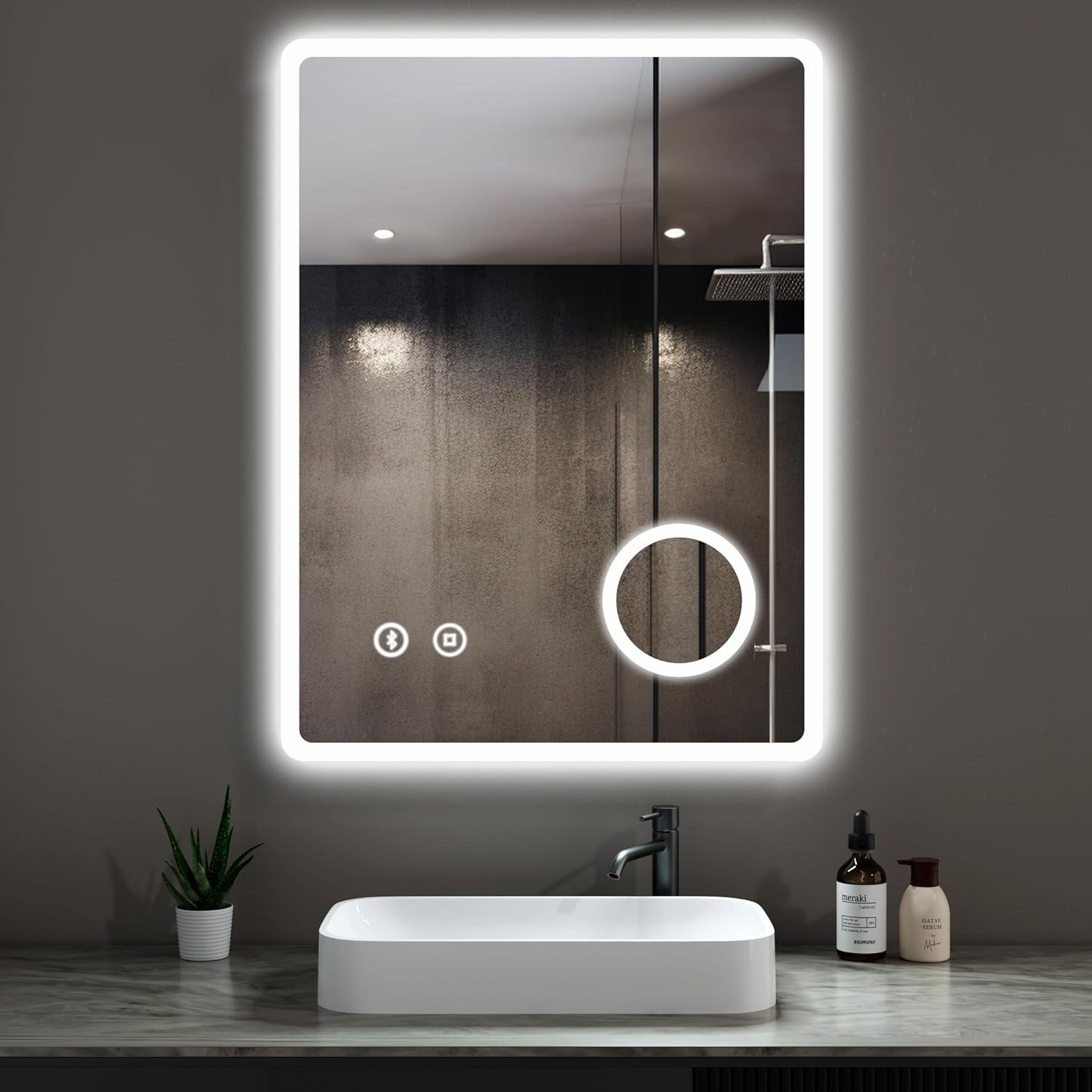 Heilmetz Bathroom LED Mirror, 500 x 700mm Smart Bluetooth Mirror with Demister, Bathroom Mirrors