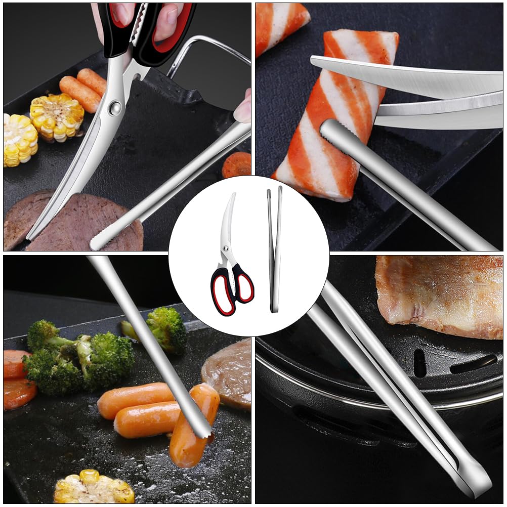 UPKOCH Lot de 2 Ciseaux coréens pour Barbecue et Pince à Barbecue en Acier Inoxydable, Design Ergonomique, antidérapant, idéal pour Le et la Cuisine