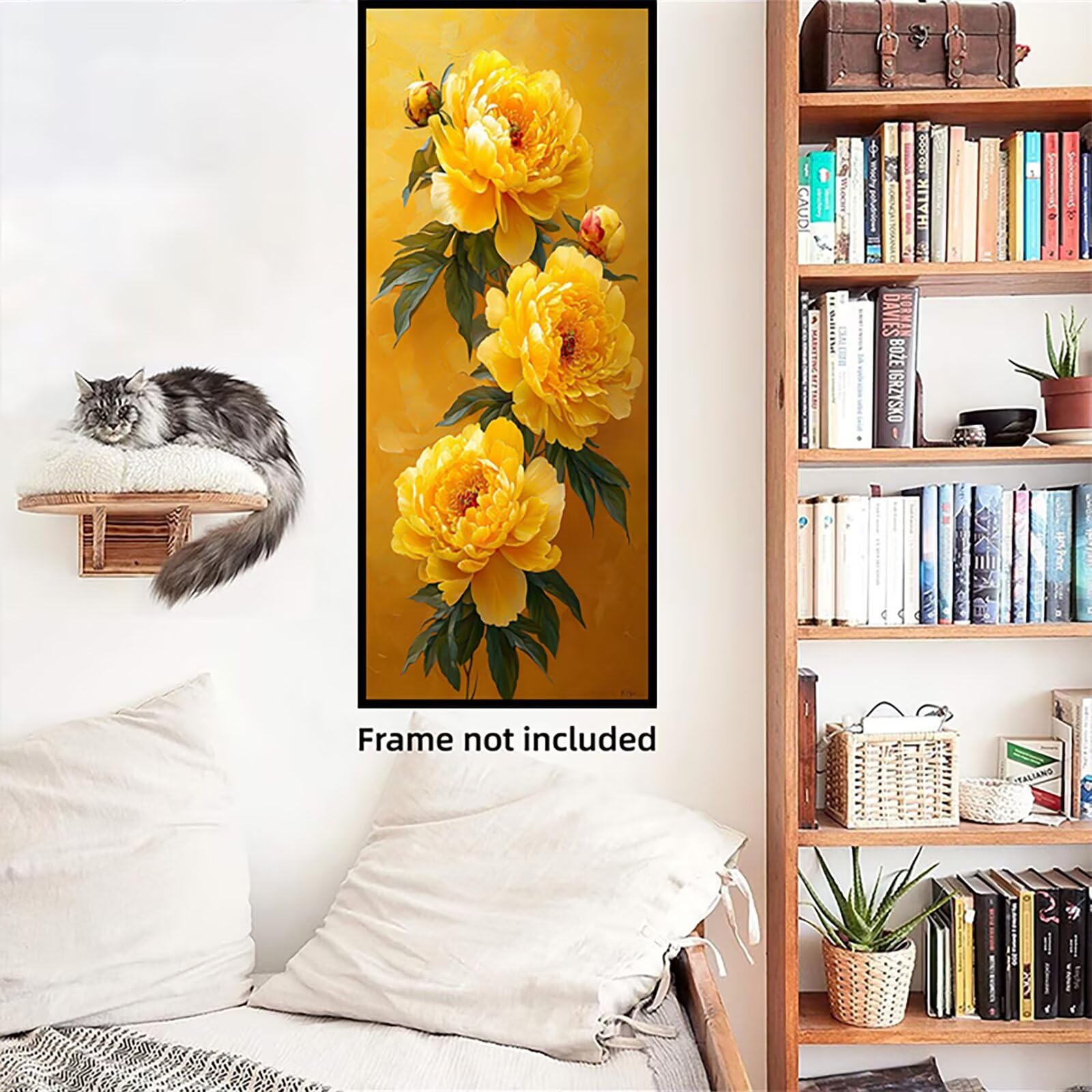 Malen Nach Zahlen 50x150cm Leinwand Gelb Malen Nach Zahlen Erwachsene mit Ohne Rahmen, DIY Kreativ Set für Erwachsene mit Pinseln und Acrylfarbe, Zimmer Deko Blumen Landschaft Geschenk, P0M-746