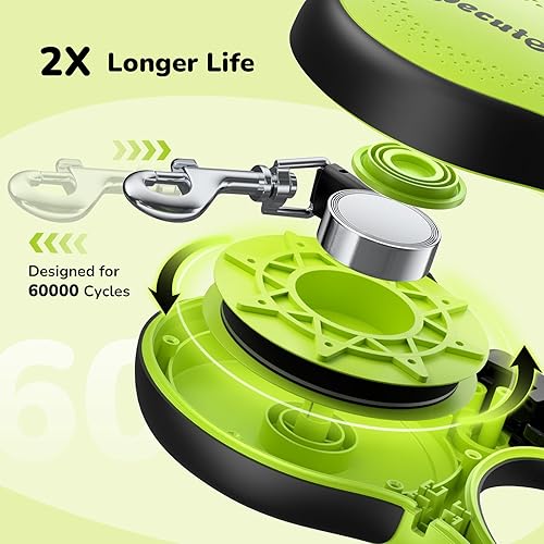 Miniatura 6 de Pecute Correa retráctil para perro con cable a prueba de mordidas, correa retráctil resistente de 18,2 pies para mascotas con dispensador y bolsas