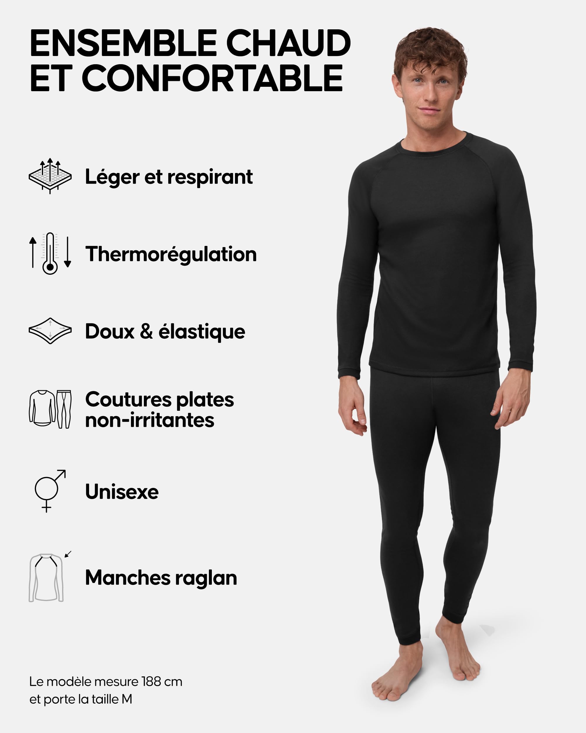 DANISH ENDURANCE sous-vêtements Thermiques pour Hommes et Femmes, Ensemble de sous-Couches, Recyclé, Bas et Haut à Manches Longues, Unisexe