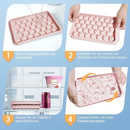 Miniatura 4 de WIBIMEN Bandeja para cubitos de hielo con tapa y contenedor, bandejas de hielo redondas para congelador con tapa, bandejas para cubitos de hielo