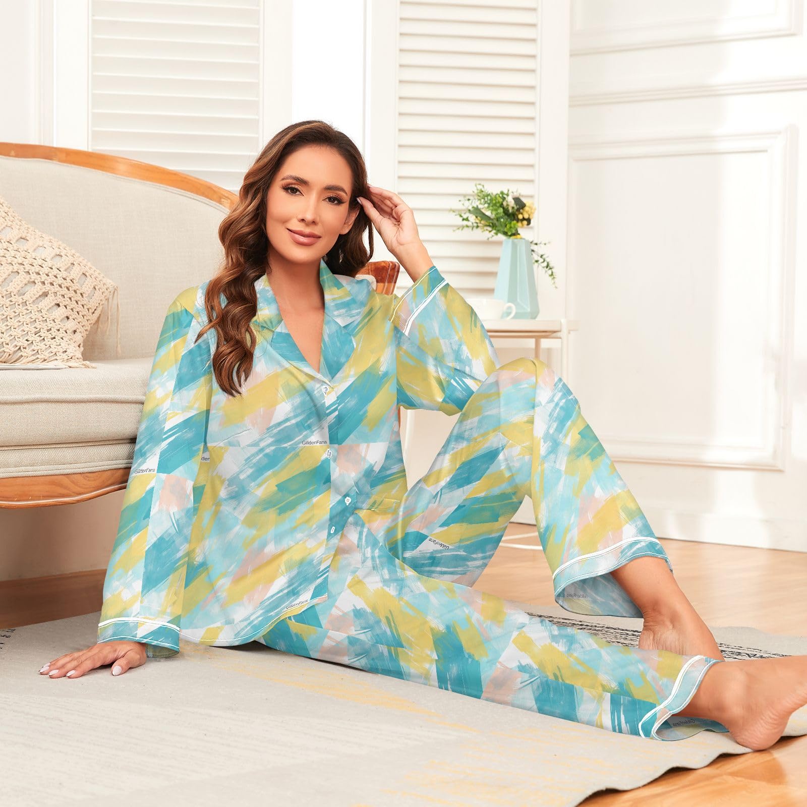 Jedwabna piżama miękkie długie spodnie Pj Set Loungewear S-XXL