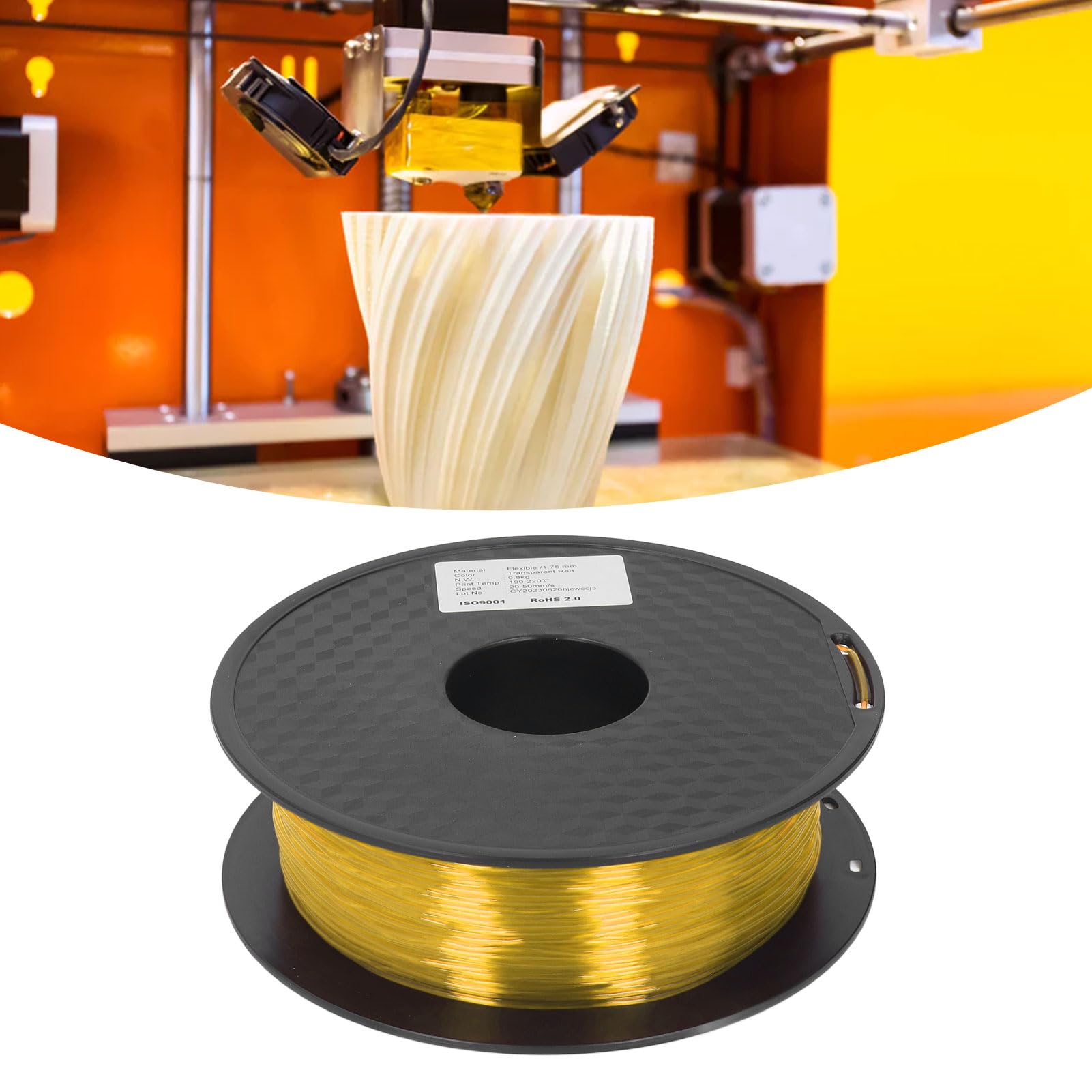 FLEXMAN Filament TPU, Szpula 1 Kg Wysoka Przepuszczalność Brak Bloku Koła Pasowego Filament do Drukarki 3D Miękki, Elastyczny Materiał Eksploatacyjny do Materiałów Eksploatacyjnych (Przejrzysty żółty)