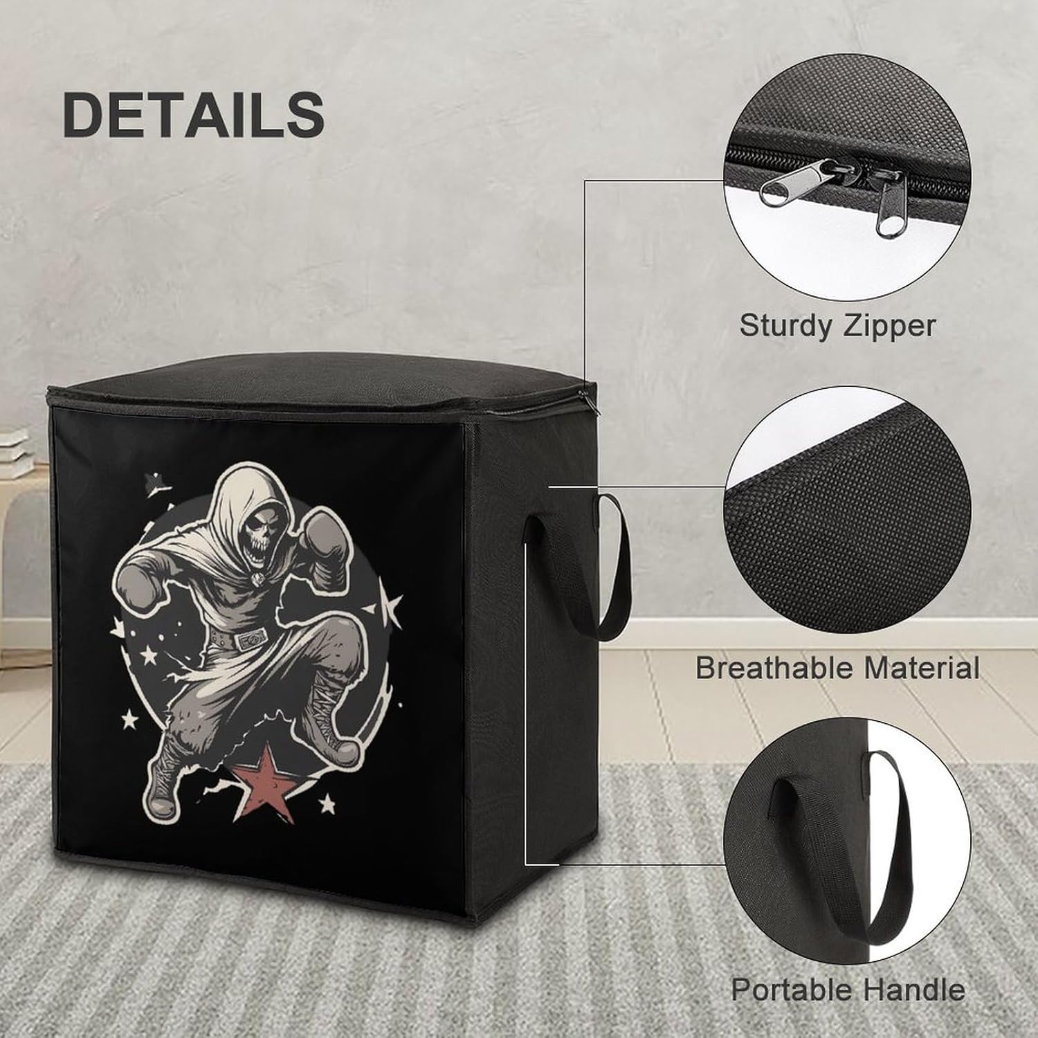 Death Boxing Punch Large Comforter Blanket Storage Bags Bins 70L Closet Organizer with Handles