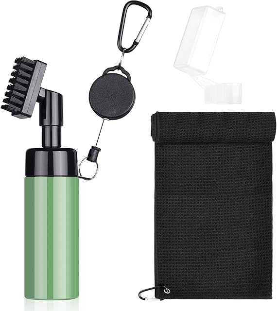 Phoetya Golf Brush and Towel, Microfiber Golf Towel Brush and Groove Cleaner Tool with Bristles Head Carabiners, Brush Cover Golf Accessories Ball Washer Gift for Men Women