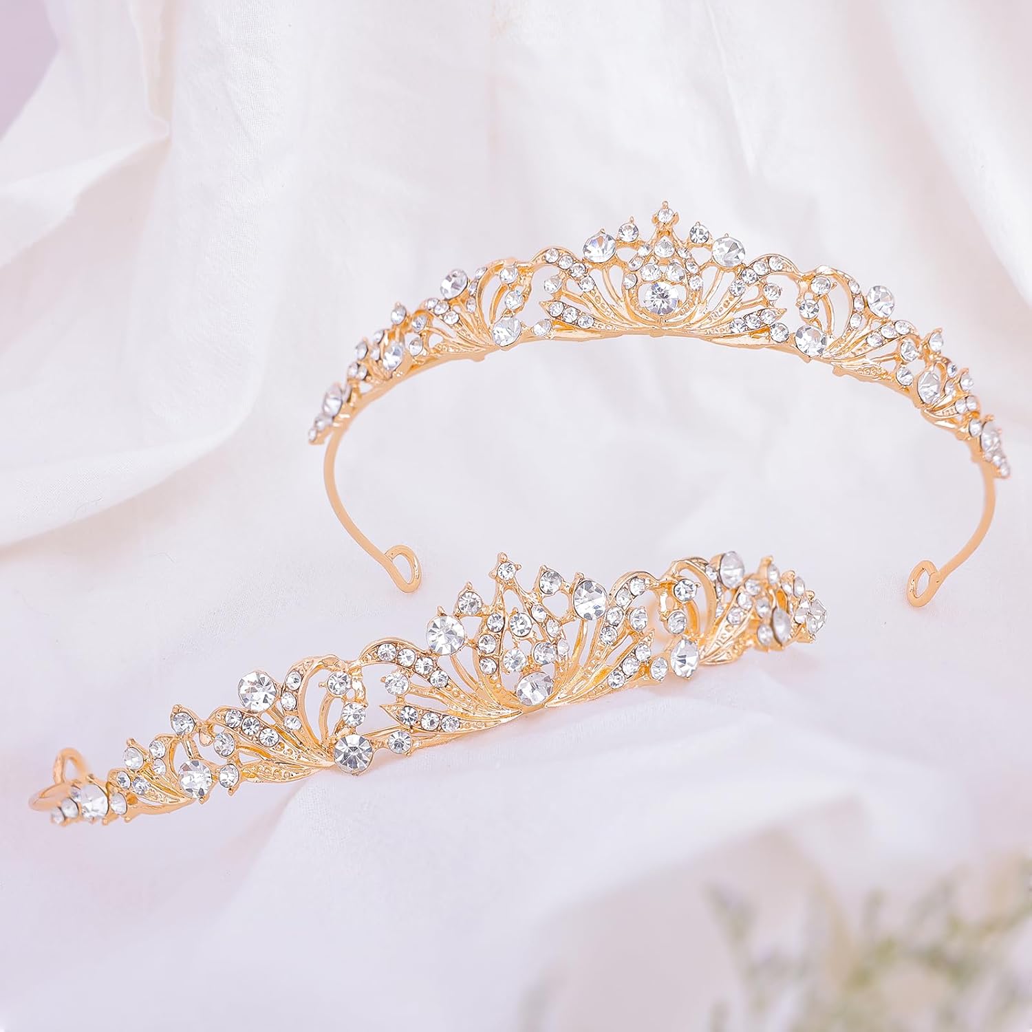 2 Pieces Gold Tiara Crown for Women Wedding Tiaras for Bride Princess Crowns and Tiaras for Girl Rhinestone Crowns for Birthday Halloween Cosplay Christmas Party Prom Gifts - Image 3