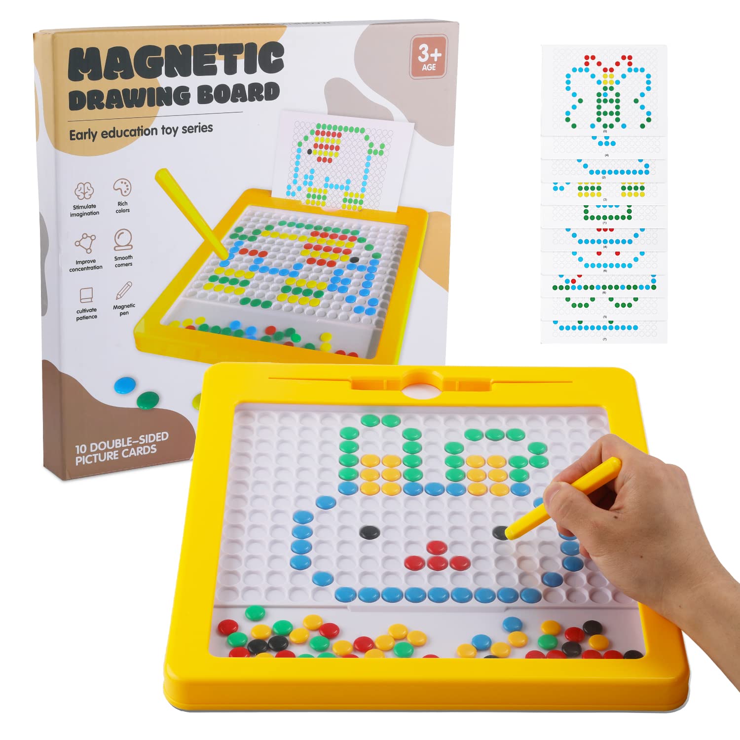 SAVITA Magnetic Drawing Board, Magnetic Bead Board for Toddler Fun Magnetic Board Magnetic Dot Art Kids Magnetic Drawing Board Beads for Montessori Educational Preschool Toys for Boys Girls