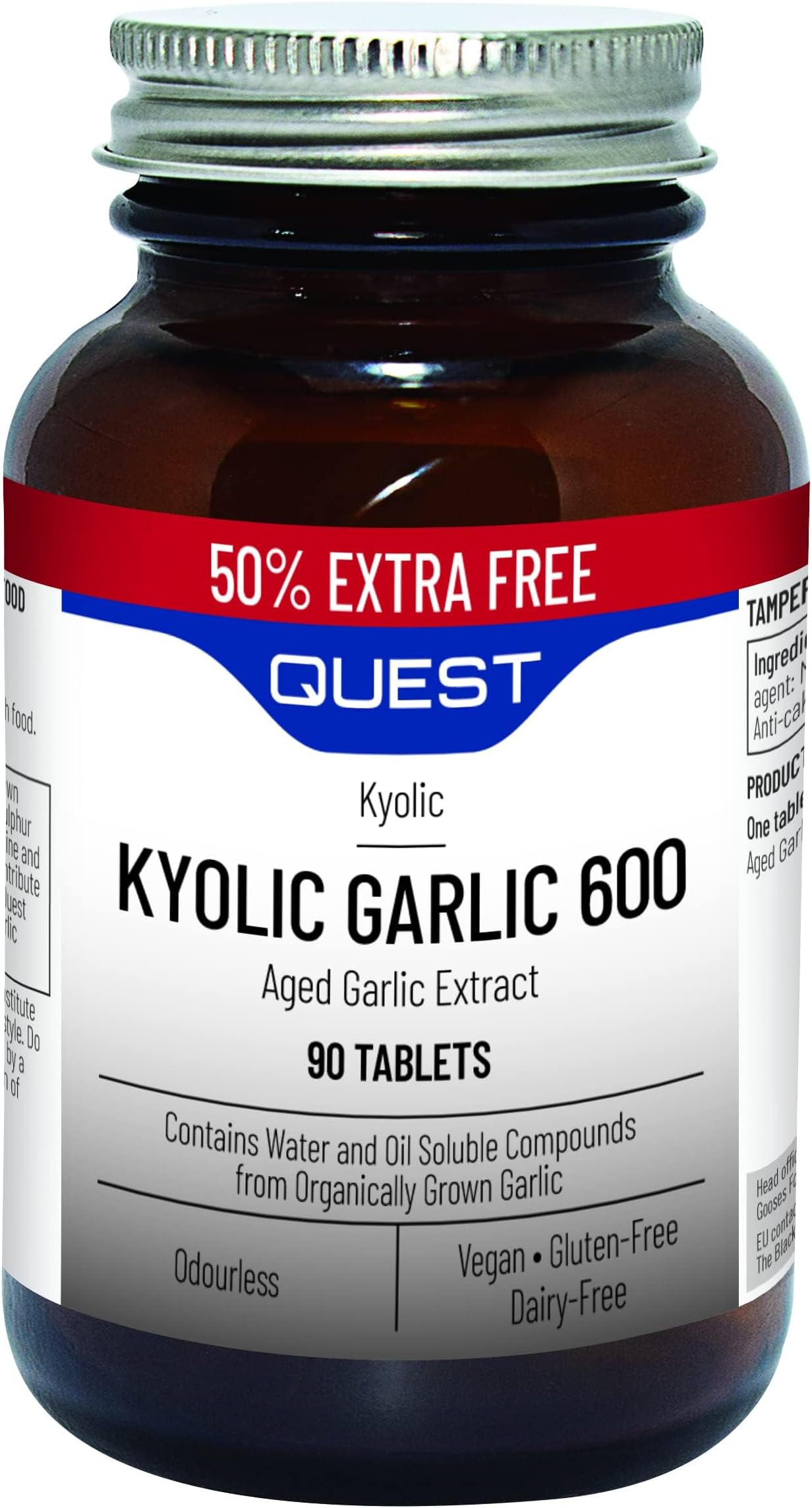 90x Kyolic Garlic Tablets. High Strength 600mg Odourless Aged Garlic Extract for Heart, Immune, Digestive & Cognitive Health. Daily Dietary Supplement. Vegan & Gluten-Free (Pack of 1)