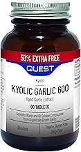 Quest - 90x Kyolic Garlic Tablets. High Strength 600mg Odourless Aged Garlic Extract for Heart, Immune, Digestive & Cognitive Health. Daily Dietary Supplement. Vegan & Gluten-Free (Pack of 1)