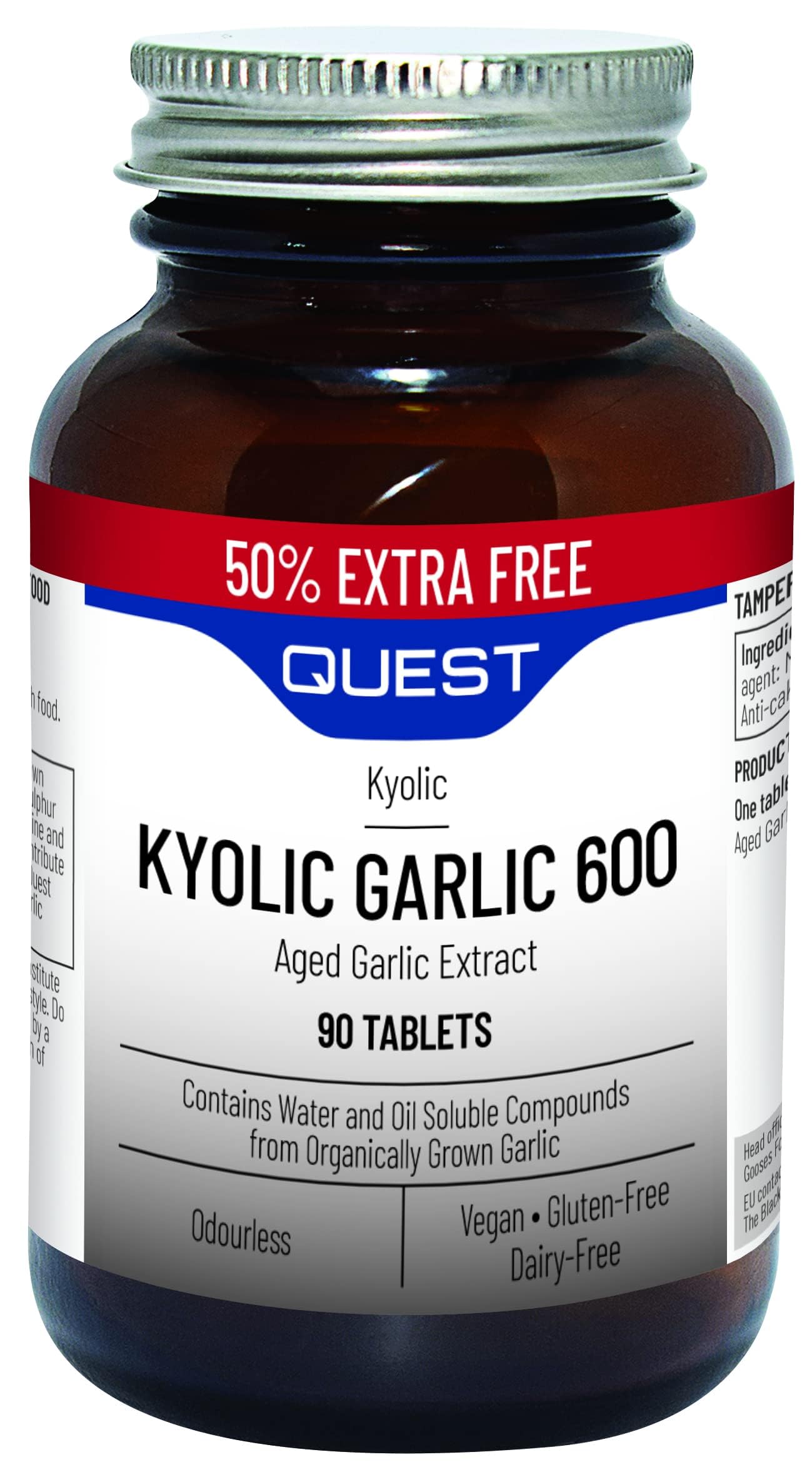 90x Kyolic Garlic Tablets. High Strength 600mg Odourless Aged Garlic Extract for Heart, Immune, Digestive & Cognitive Health. Daily Dietary Supplement. Vegan & Gluten-Free (Pack of 1)
