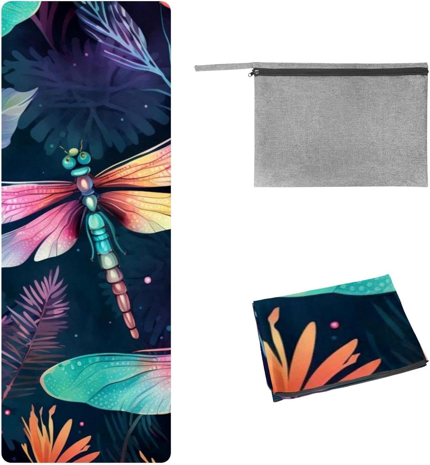 Yoga Towel, Dragonfly Pattern Non Slip Sweat Absorbent Hot Yoga Mat Towel for Hot Yoga, Pilates and Fitness - 72.8" x 26.8"