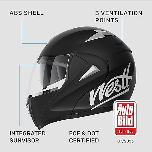 Miniatura 2 de Westt Casco modular de motocicleta para adultos, casco de moto ATV con doble visera para hombres y mujeres, casco de motocicleta abatible, aprobado
