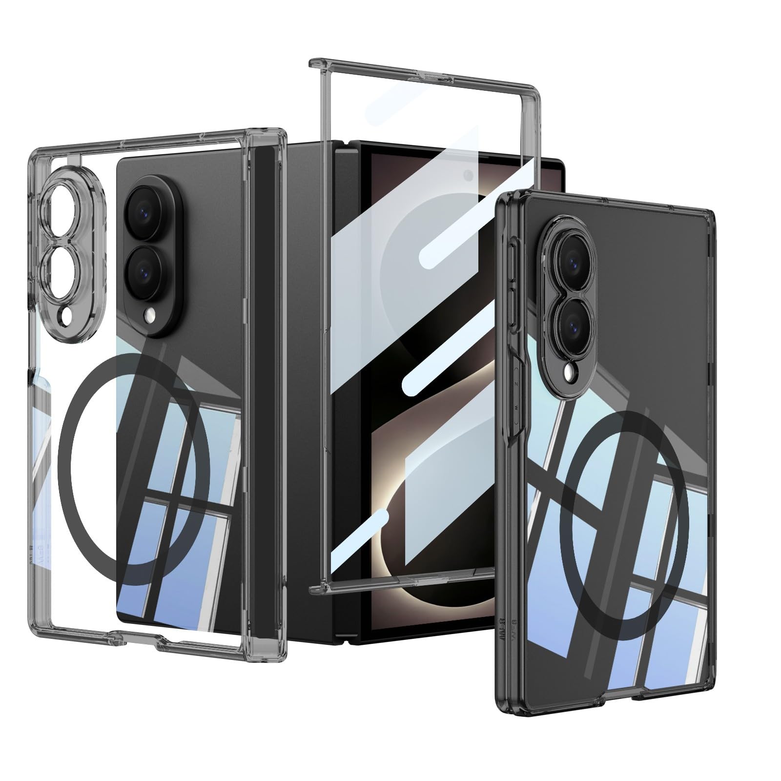Generic Custodia compatibile con Samsung Galaxy Z Fold 8 (colore: nero) protezione trasparente cerniera custodia rigida magnetica con copertura dello schermo