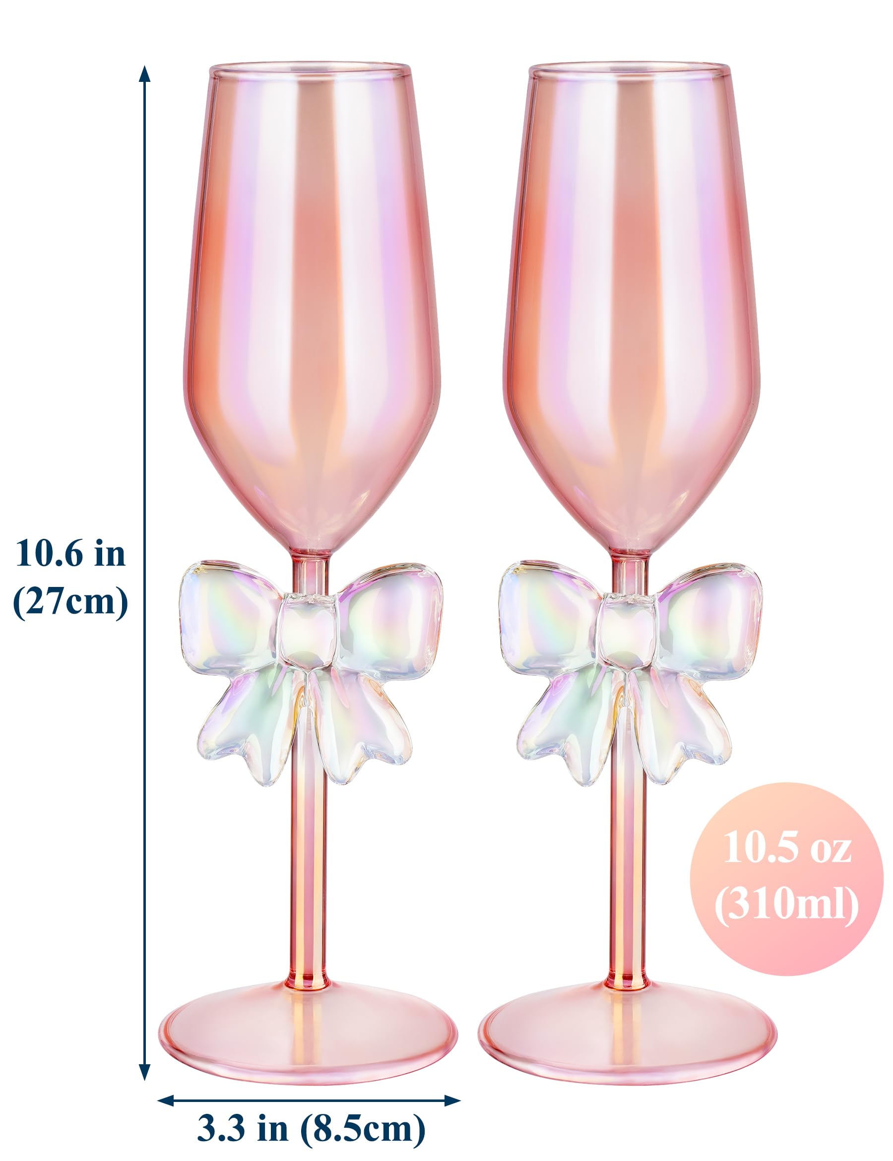 NiHome Lot de 2 verres à champagne rose iridescent