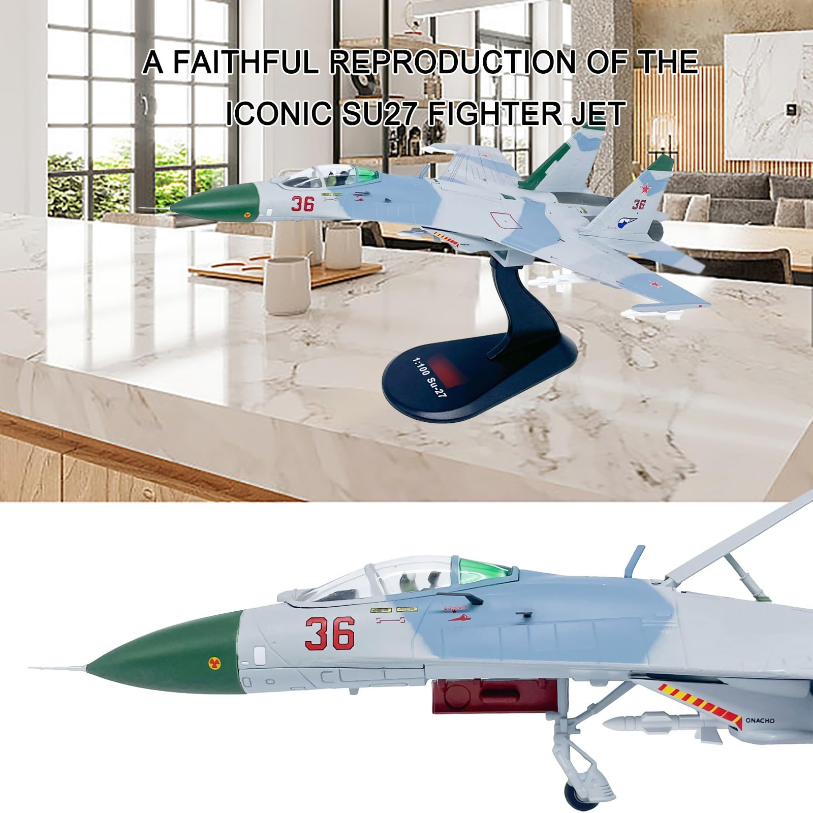 Caccia russo SU-27 in scala 1:100, modello aereo caccia militare lega pressofusa, aereo preassemblato collezione con espositore, decorazione realistica for desktop, for adulti, appassionati