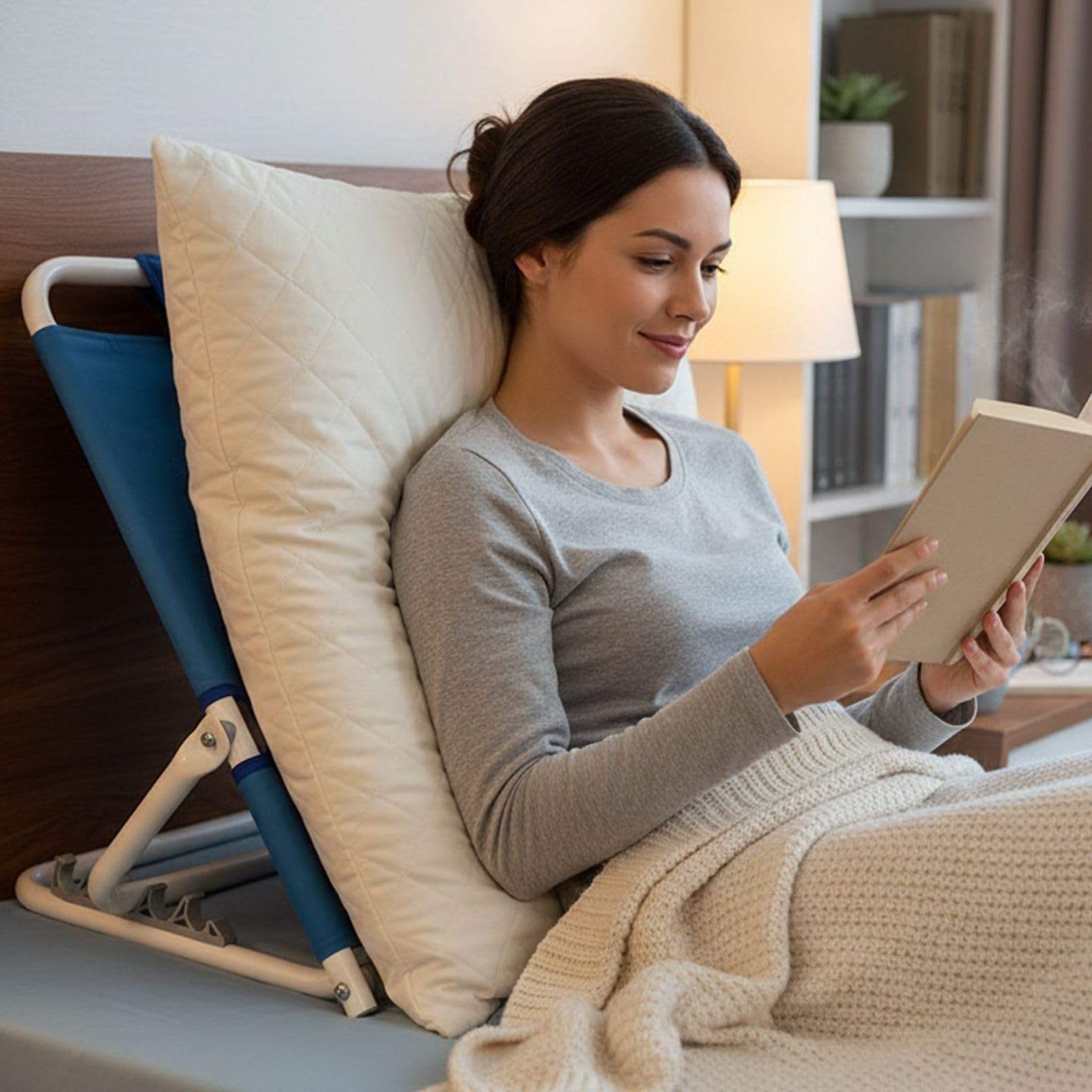 Ausilium Alzacuscino Schienale Regolabile in 5 Posizioni, Struttura in Acciaio, Rivestimento in Nylon Traspirante, Poggiatesta Imbottito, Ideale per Lettura, Relax e Pasti a Letto