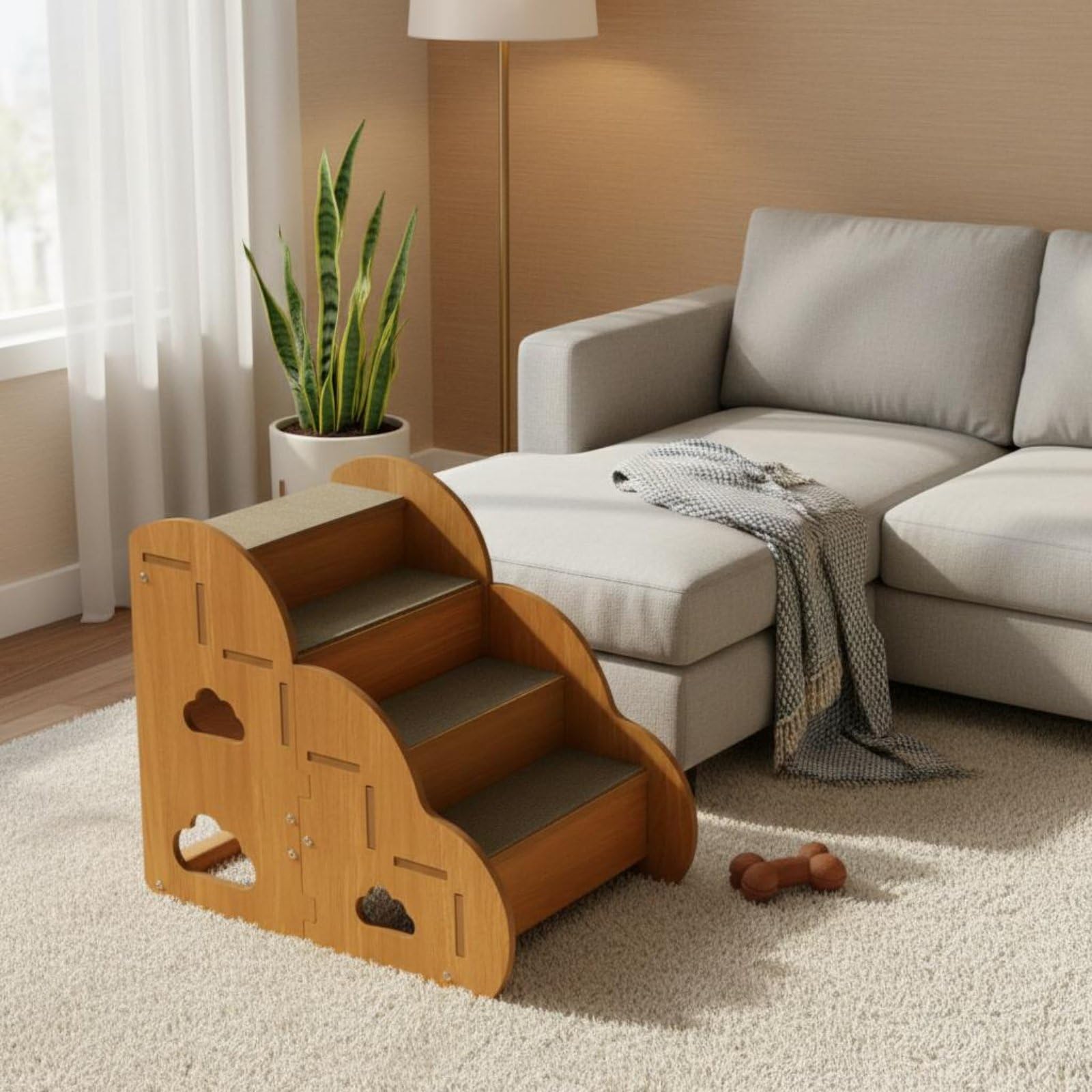 Escalera para Gatos con Estructura de Madera Robusta Peldaños Antideslizantes Estilo Minimalista y Protección Articular Adecuada para Mascotas Mayores Espacios de