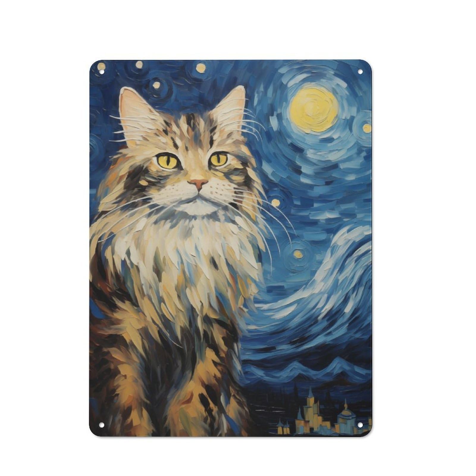 Junmoney Maine Coon Starry Night Vintage Metal Plaque 40X30cm For Man Cave Or Games Room, For An Autumn Update To Man Cave And Games Room