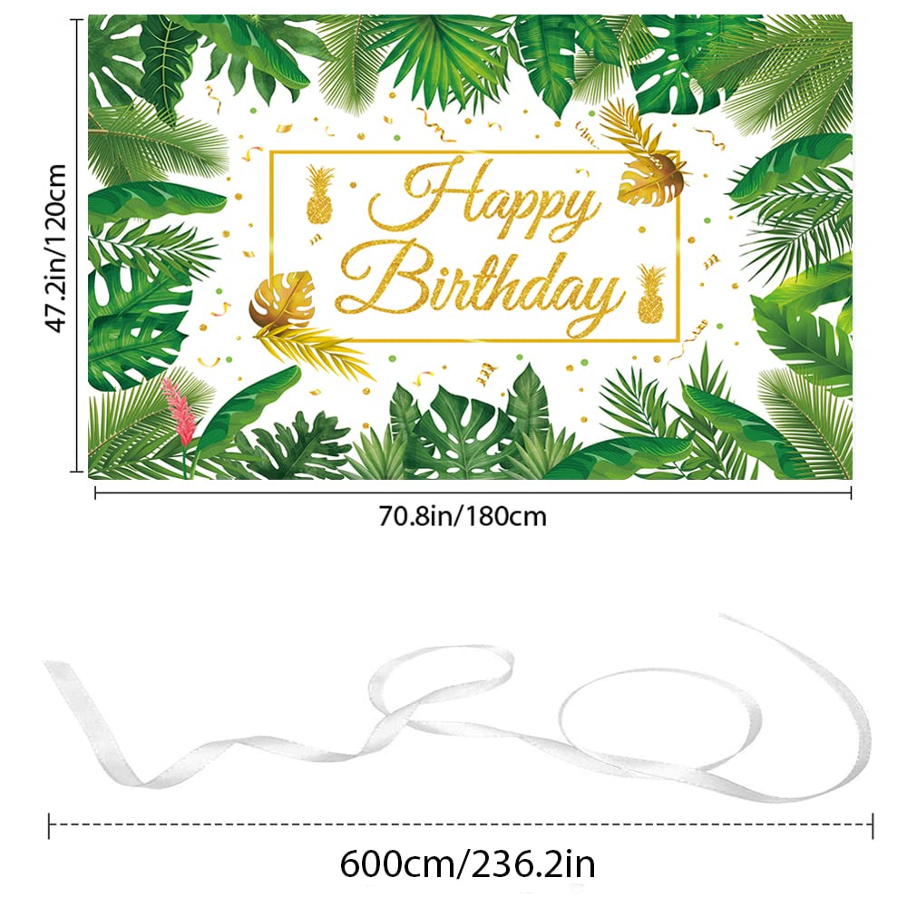 Zfseyuh Guirlande Feuille Jungle 4 Pièces Bannière De Feuille Palmier Tropical Decoration Anniversaire Thème Hawaiien Guirlande Pour Fête Anniversaire Festivals