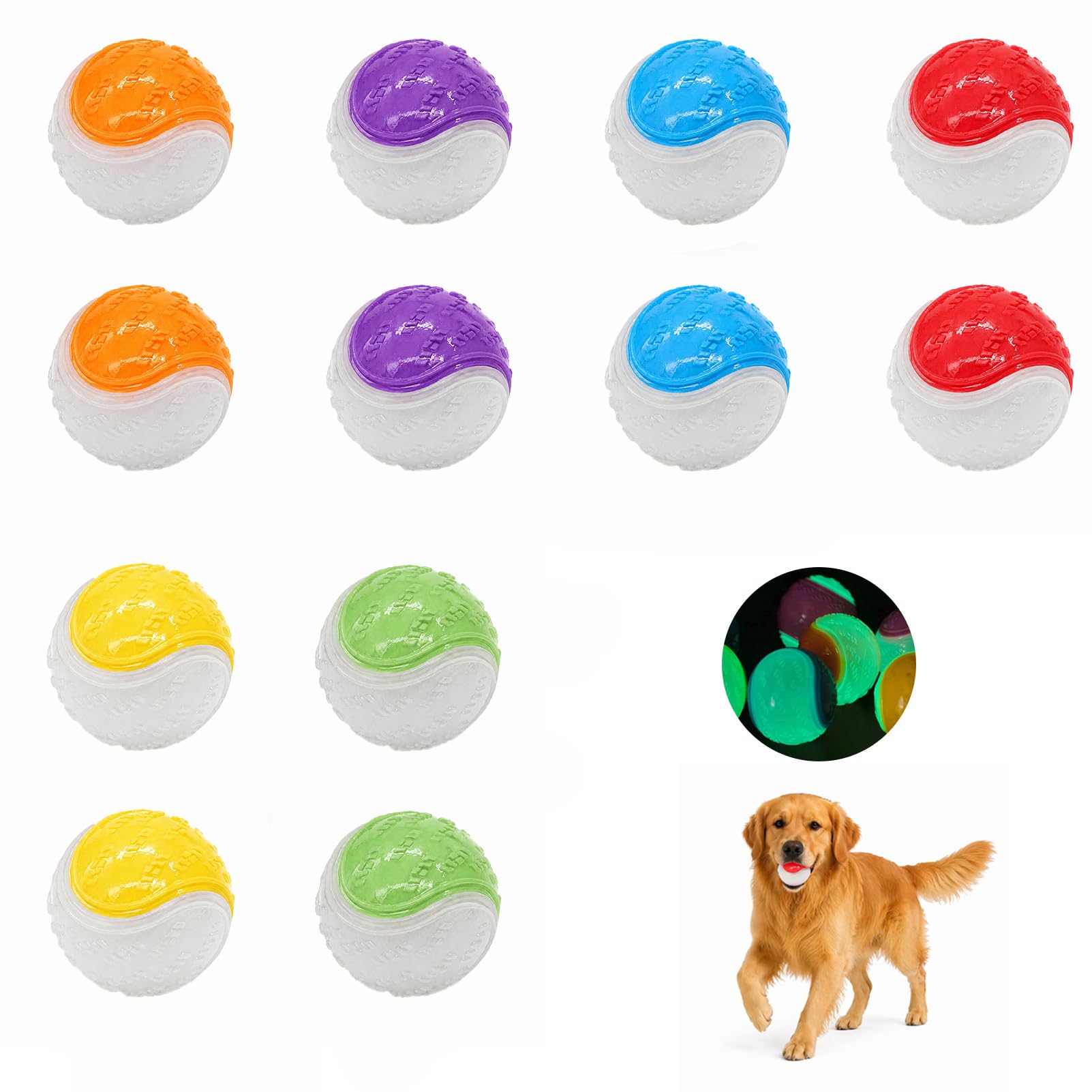 12 Stück Leuchtende Hundebälle, Unzerstörbares Hundespielzeug Zum Training, Apportieren & Anti-Stress, Gummiball Für Große/Kleine Hunde