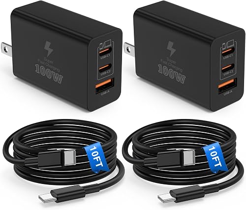USB C Charger Block, 100W Fast Charging Station Hub and 10ft USB C to C Cable Cord Long, 65W Type C Laptop Power Adapter Cube Box Plug for MacBook Pro/Air/iPad/iPhone 17 16 15 Pro Max/Samsung Galaxy