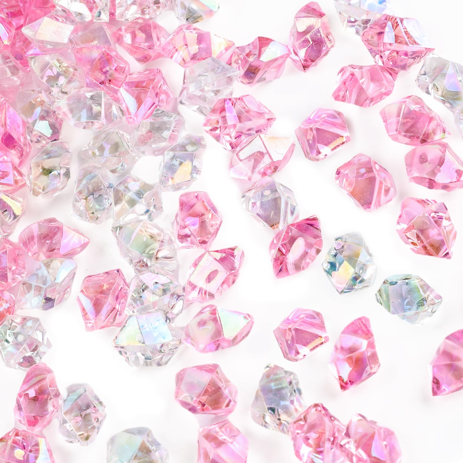 FUTUREPLUSX550PCS Pink Dazzling Ice Rocks, 0.5 * 0.25 * 0.25 Inch Pink Acrylic Crushed Ice Sparkling Fake Diamonds Holographic Plastic Gems for Vases Fillers Table Scatter Decor