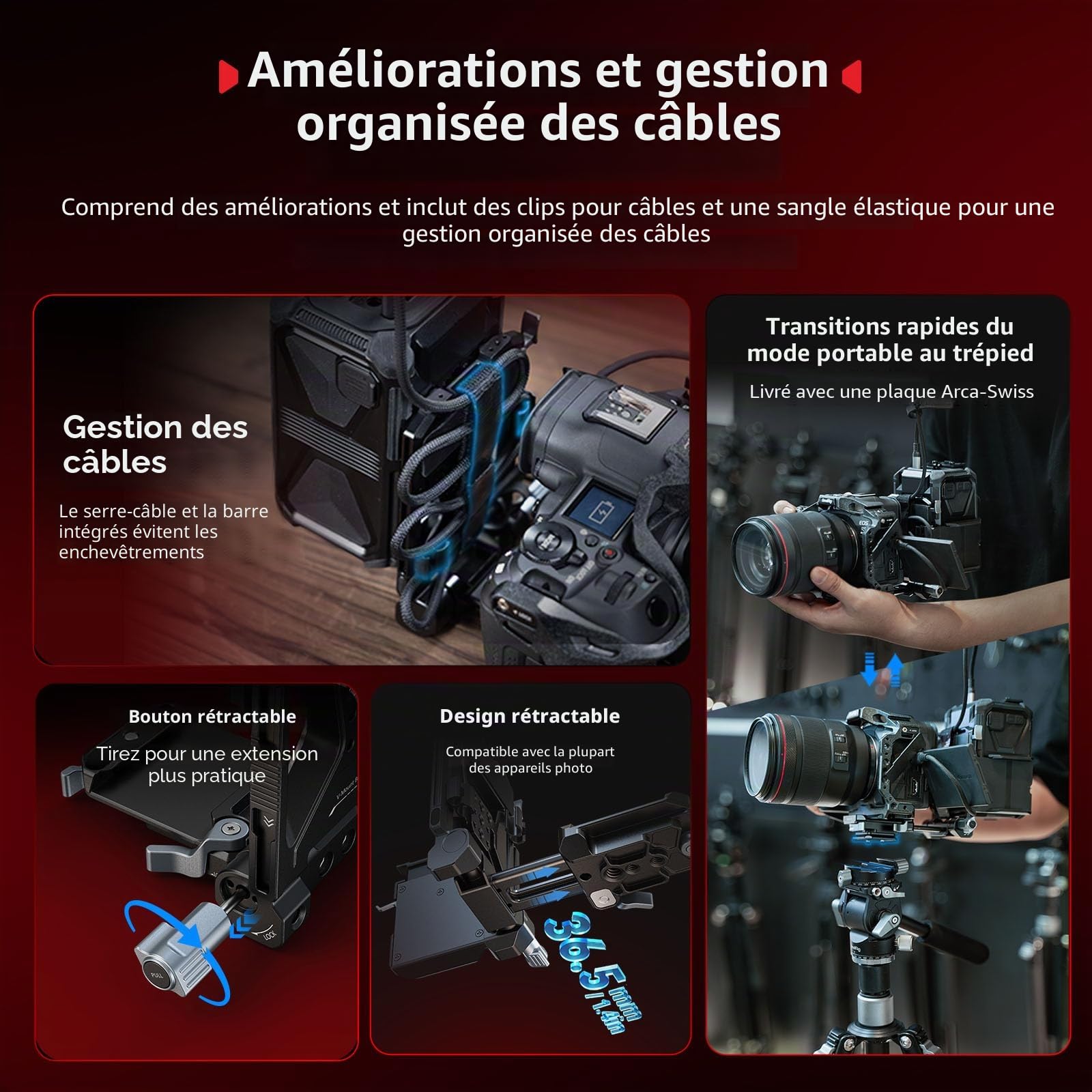 SMALLRIG V Mount Pro Kit de Plaque de Batterie Pliable, avec Plaque QR pour Arca, Support de Protection d'Ecran LCD et Clips de Câble, Support Vidéo Compact Tout-en-Un pour V Mount Batterie - 5315