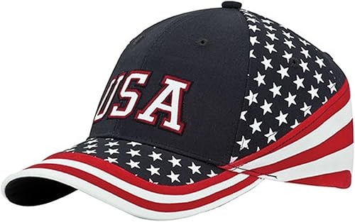 MG - Gorra de sarga de algodón lavado, diseño de estrellas y rayas, bandera de Estados Unidos, Azul