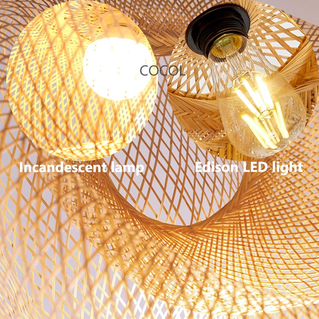 Suspension E27 Bambou Pendentif Industriel Lustre Tissage Intérieur Vintage Naturel Luminaire Plafonnier Suspendue pour Restaurant Salon Chambre Café, 100cm