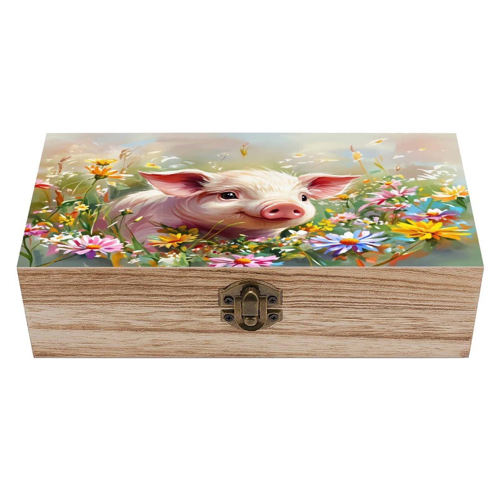 asbwuo Little Pig Vintage Wooden Keepsake Box