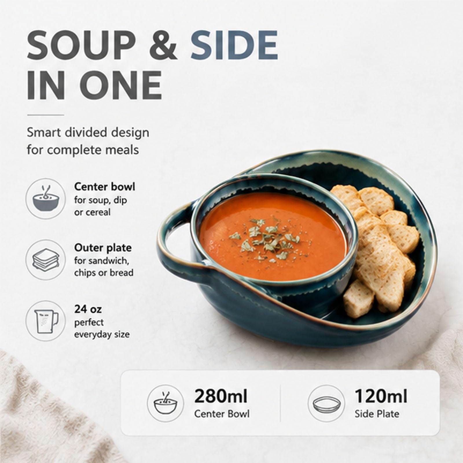 Juego de cuencos de cerámica color rojo vino para sopa y sándwich con