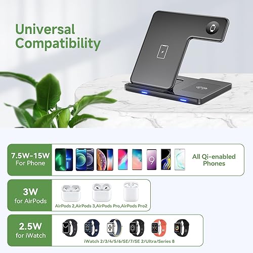 Miniatura 3 de Estación de carga inalámbrica para Apple – 3 en 1 cargador inalámbrico soporte Dock Watch y estación de carga de teléfono para Apple Watch