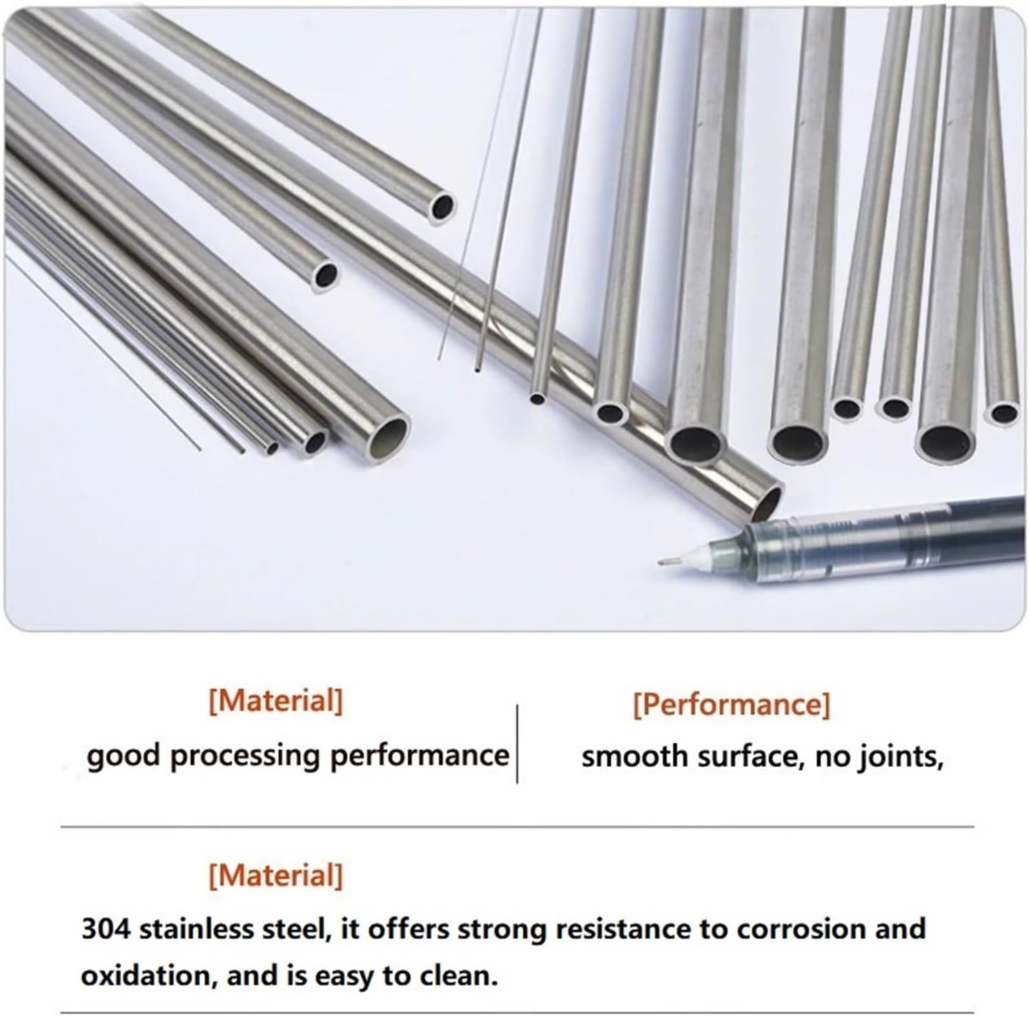 Capillary Tube 304 Stainless Steel, Seamless Round Straight Pipe, 250/500mm Long(500mm-8mmx5mm)
