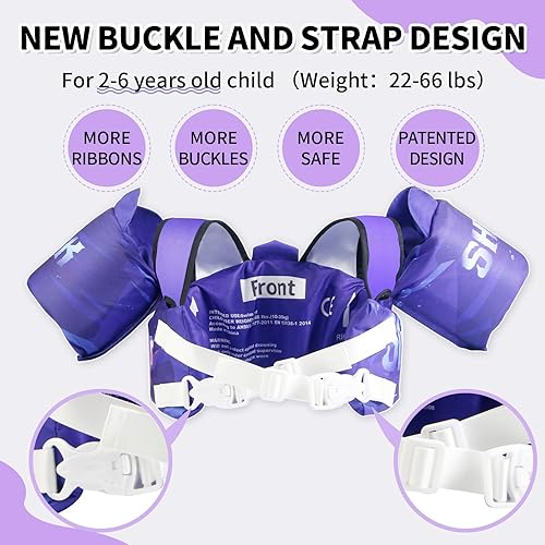 Miniatura 3 de Elejolie - Chaleco de natación para niños para aprender a nadar, chaqueta de seguridad infantil para niños de 2, 3, 4, 5, 6 años, con manguitos,