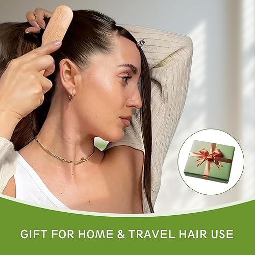 Miniatura 4 de Cepillo de pelo de tamaño de viaje, cepillo de pelo pequeño con control de bordes de madera para antiencrespamiento y suavización, cepillo de pelo