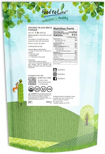 Miniatura 2 de Polvo de maca negra orgánica, 4 onzas, raíz de maca molida cruda, sin OMG, Kosher, harina fina, a granel (1 libra)