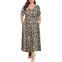 BELAROI Womens Plus Size Maxi Dress Summer Wrap V Neck Flowy Long Sundress Beach Dresses with Pockets