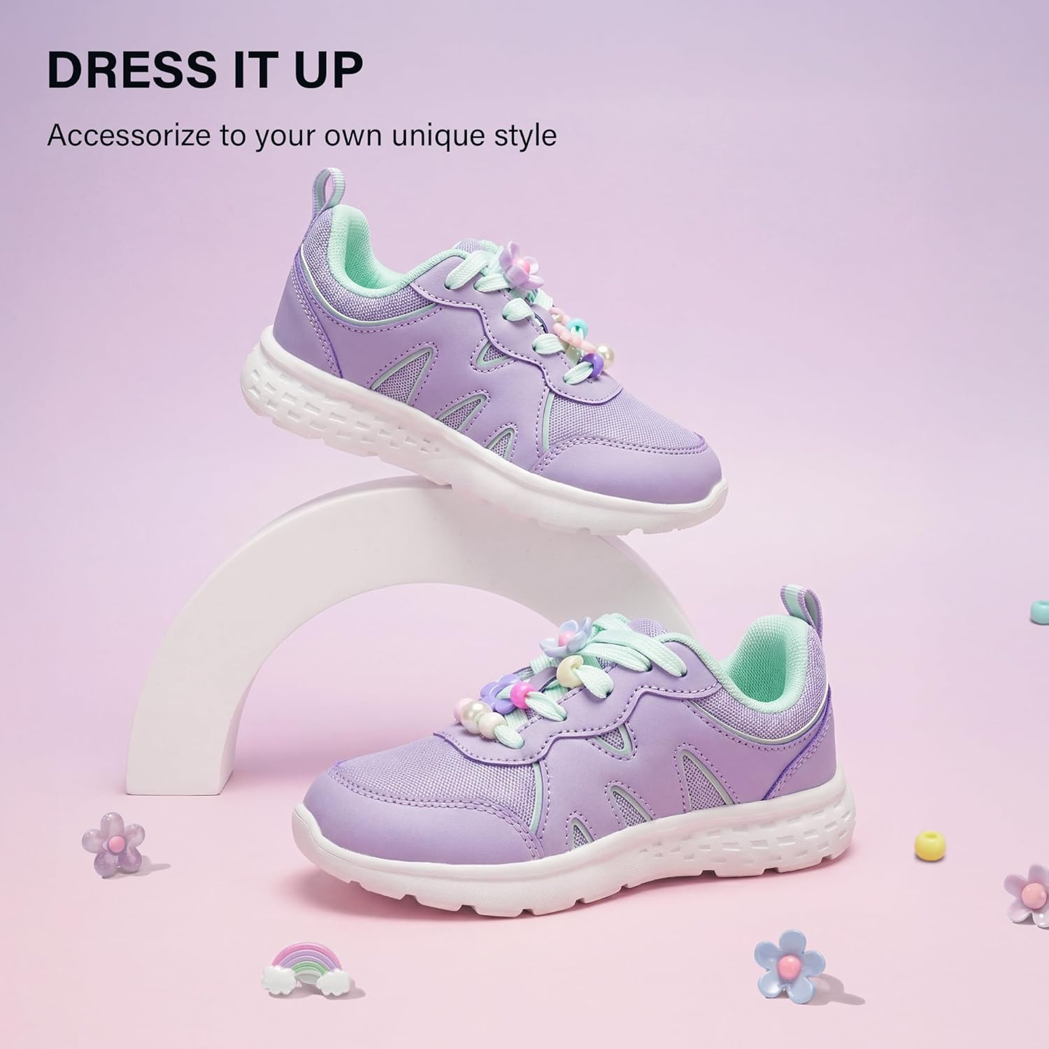 Stelle Girls Tennis Shoes Kids Sneakers with DIY Charms Lightweight Athletic Running Shoes with Non-Slip Sole for School Sports Gym and Casual - Image 6