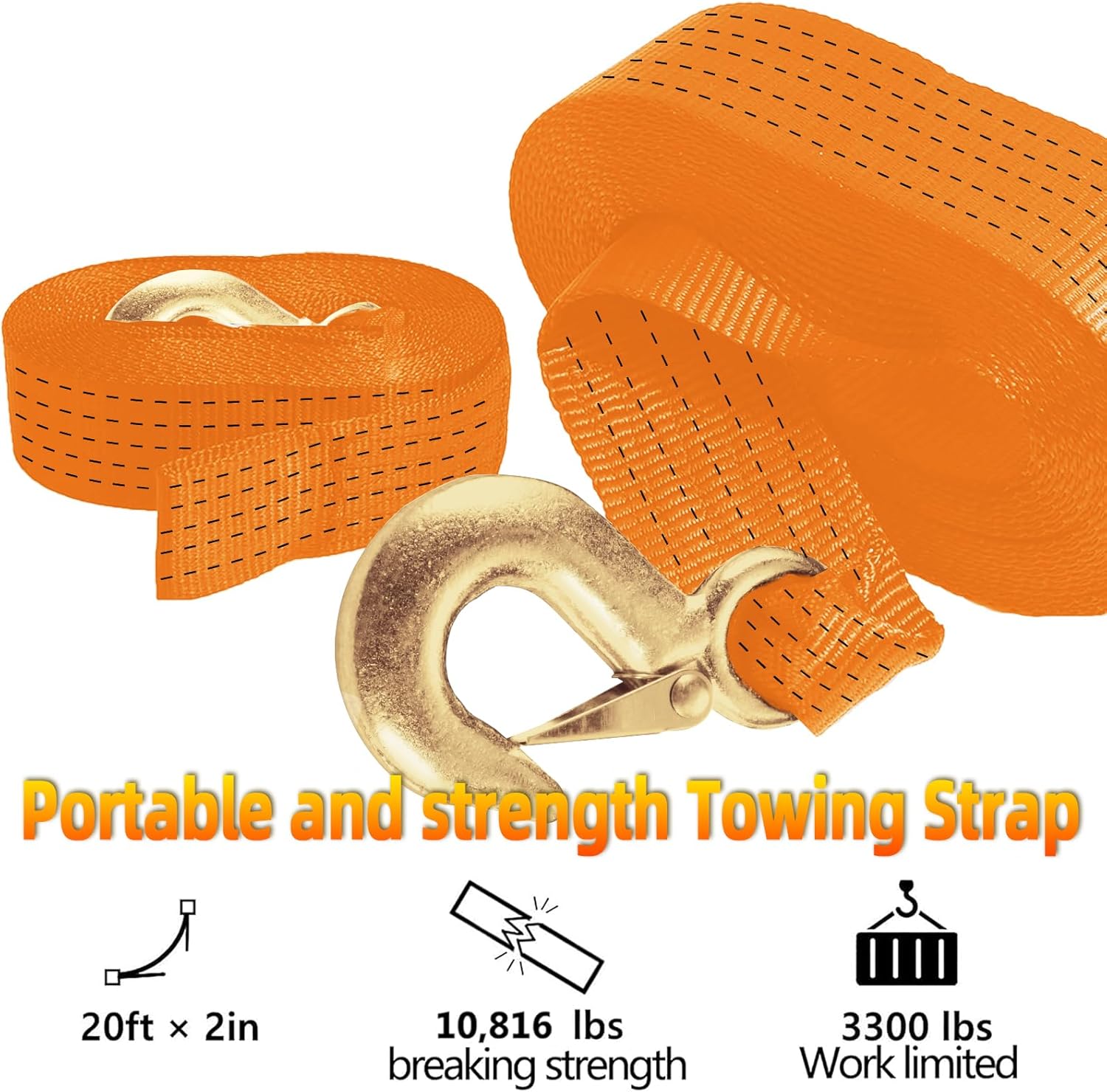 Seamander Boat Trailer Winch Strap with Hook,Heavy Duty Winch Strap Suitable for Towing and Boat Trailers,2 Inch 20-Foot 10,000 lbs Capacity - Image 2