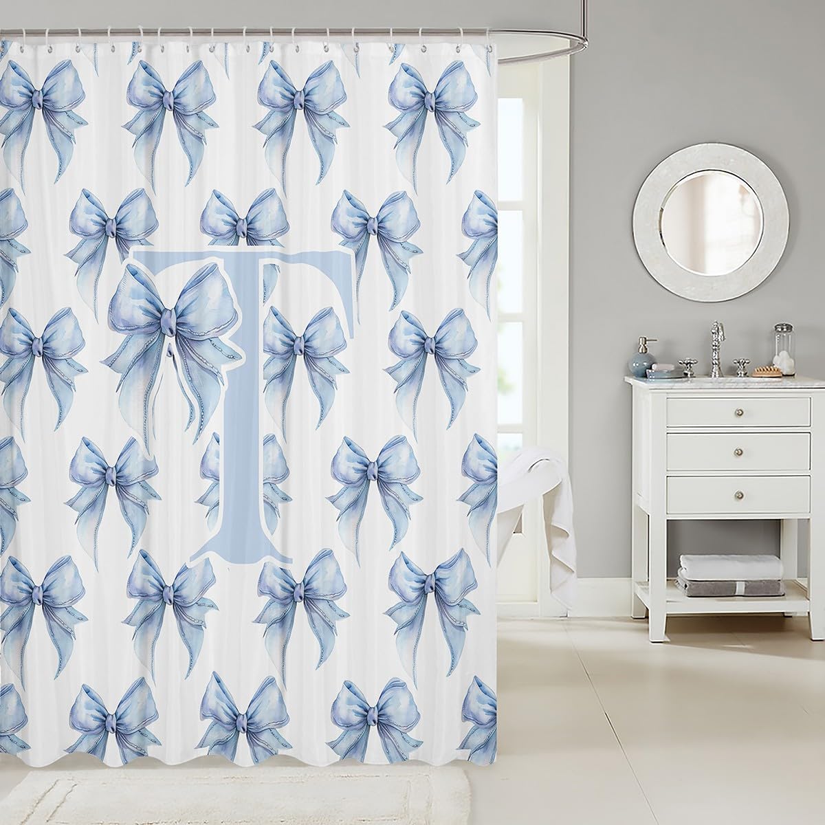 Feelyou Cute Blue Bow Shower Curtain for Bathroom Decor 72"x72" image 2
