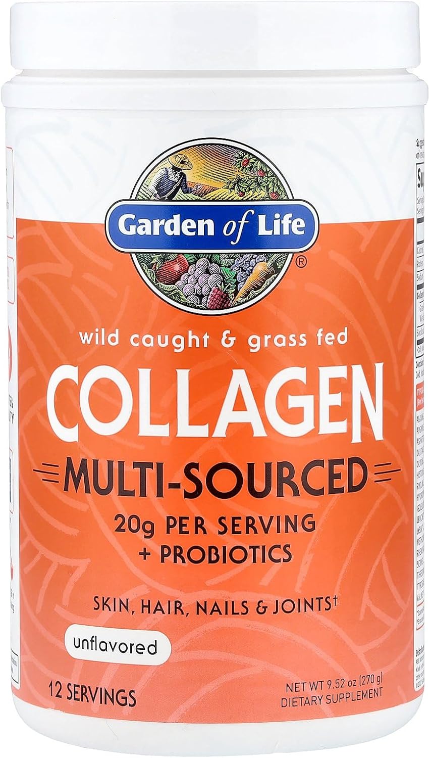 Garden of Life Marine & Grass-Fed Collagen Peptides Powder Supplement (Type I, III) with Probiotics & BCAAs for Mobility, Joint Health, Hair, Skin & Nails - Unflavored, 20g per Serving, 12 Servings