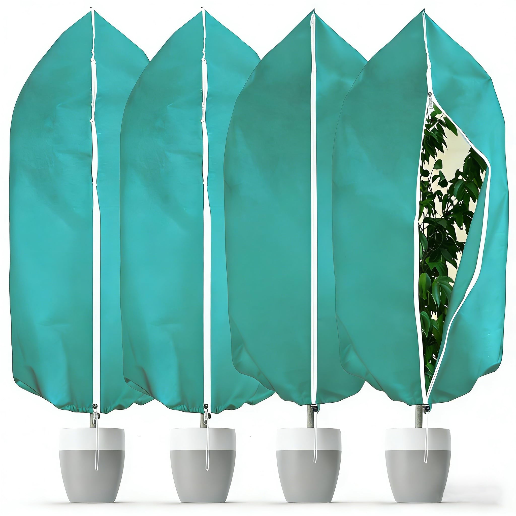 LOLYSIC 4Pcs Plant Fleece Frost Protection Bags, 80x120CM Garden Plant Frost Protection Cover Bag, Winter Warm Covers Horticultural Garden Plant Fleece Jackets for Potted Plants Olive Tree, Green